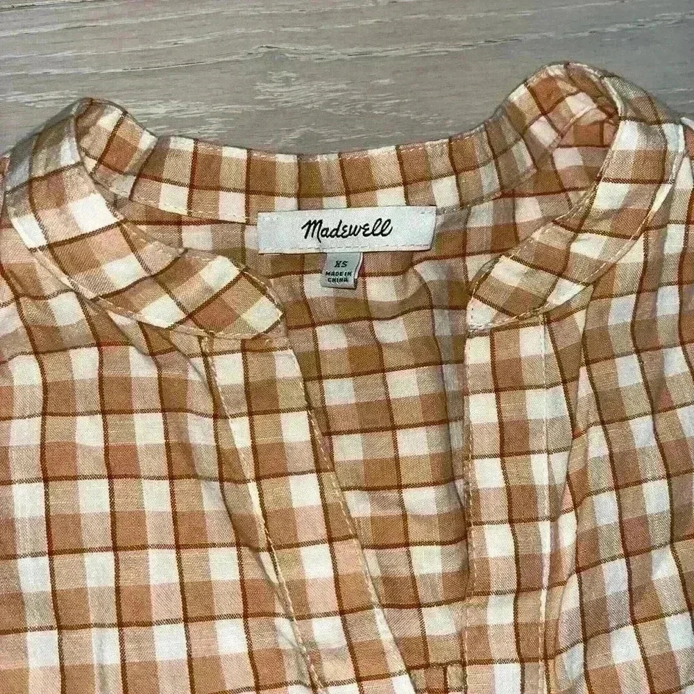 Madewell Crinkle Cotton Bubble-Sleeve Popover Shirt in Check XS - Picture 7 of 10